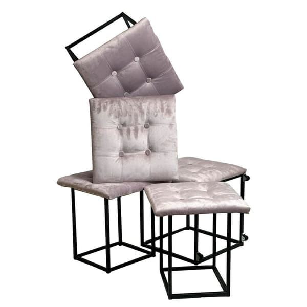 Taburet sæt GO GIFT Transformer Pink Fløjl Stål 50 x 50 x 50 cm Puf 5 i 1 5 enheder