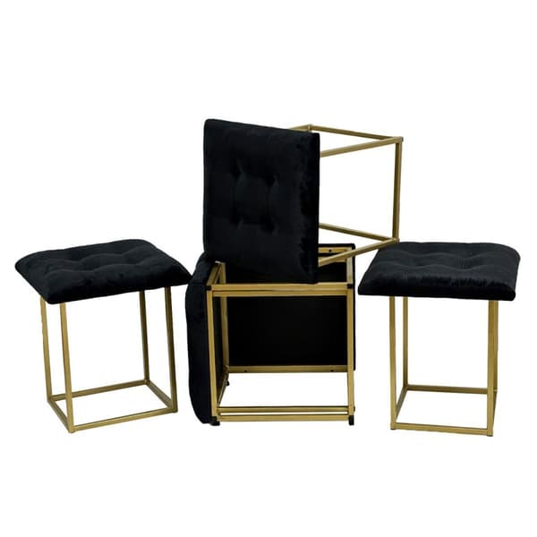 Set of stools GO GIFT Transformer Musta Sametti Teräs 50 x 50 x 50 cm Pehmustettu istuin 5 yhdessä 5 osaa