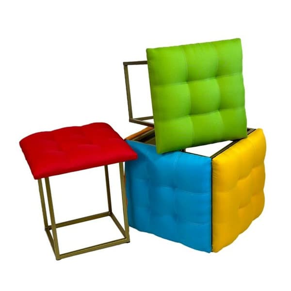 Set of stools GO GIFT Transformer Monivärinen Nahka Teräs 50 x 50 x 50 cm Pehmustettu istuin 5 yhdessä 5 osaa