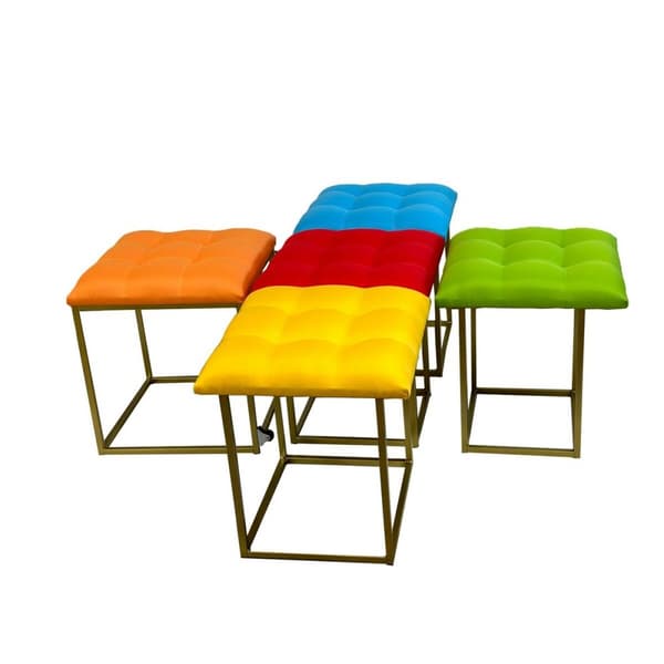 Set of stools GO GIFT Transformer Monivärinen Nahka Teräs 50 x 50 x 50 cm Pehmustettu istuin 5 yhdessä 5 osaa