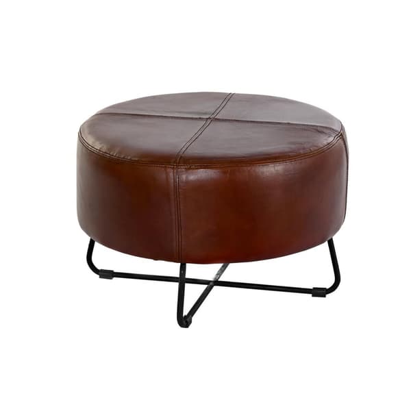 Fotpall DKD Home Decor Svart Metall Brun Läder (55 x 55 x 37 cm)