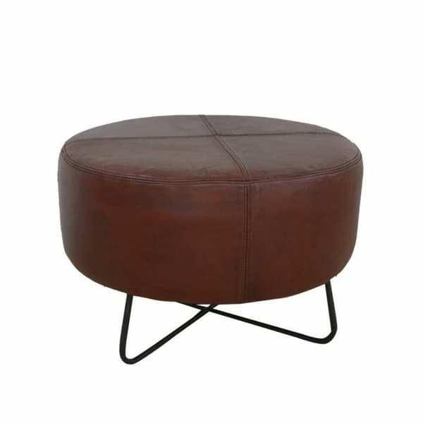 Fotpall DKD Home Decor Svart Metall Brun Läder (55 x 55 x 37 cm)