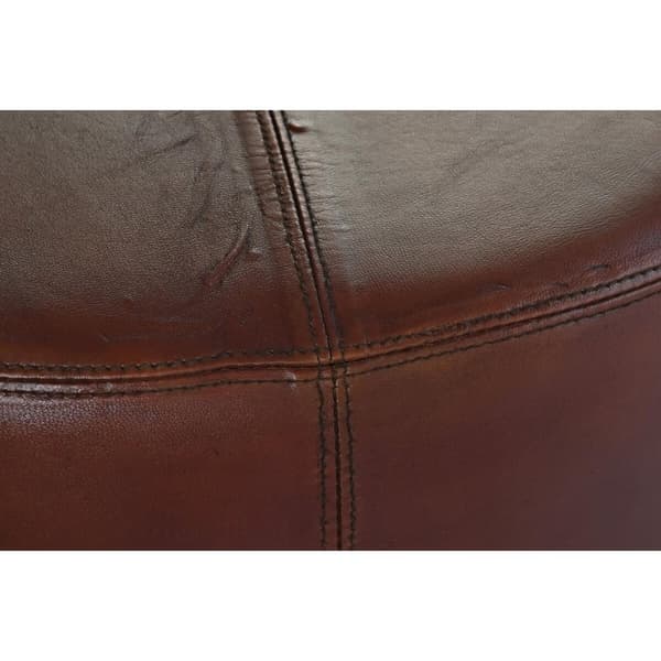 Fotpall DKD Home Decor Svart Metall Brun Läder (55 x 55 x 37 cm)