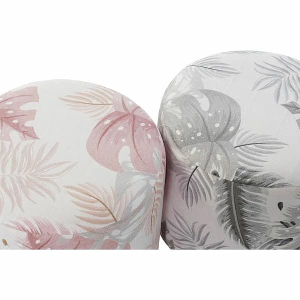 Fotpall DKD Home Decor Grå Gyllene Trä Polyester Korall Tropiskt Löv av en växt (35 x 35 x 35 cm) (2 antal)