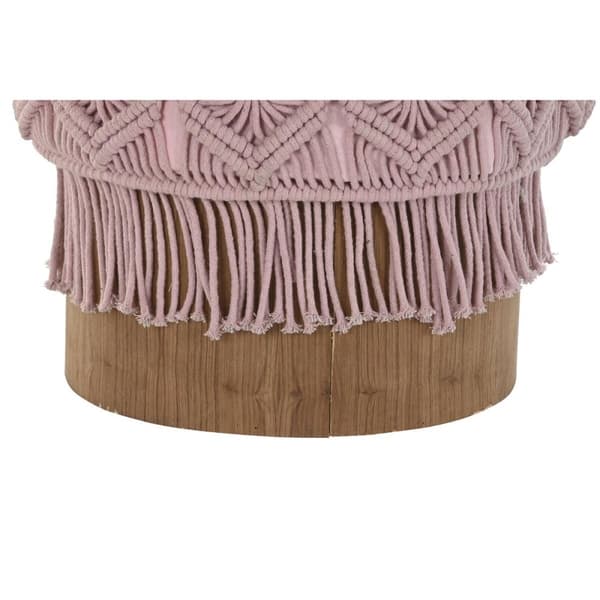 Fotpall DKD Home Decor 43 x 43 x 51 cm Trä Brun Ljusrosa Makramé Boho