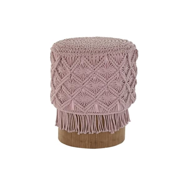 Fotpall DKD Home Decor 43 x 43 x 51 cm Trä Brun Ljusrosa Makramé Boho