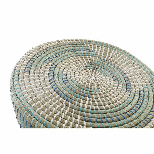 Fotpall DKD Home Decor Naturell Turkos Vit Rattan Tropiskt Sjögräs (41 x 41 x 42 cm)