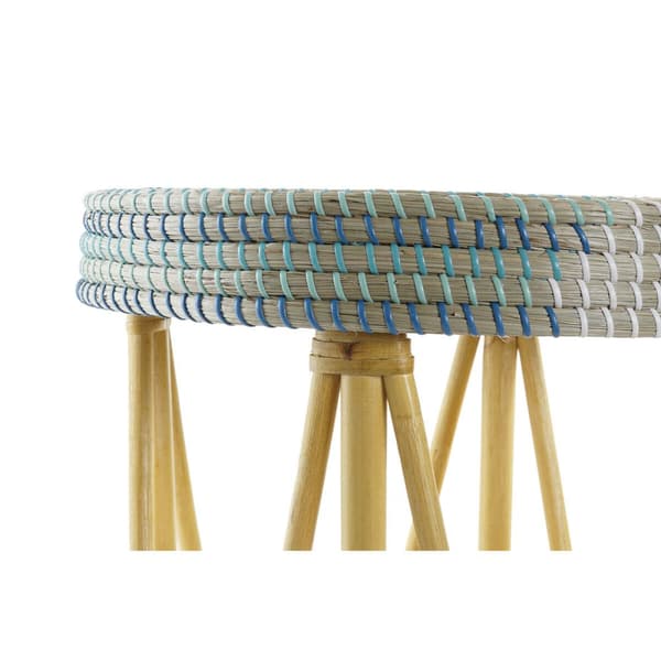 Fotpall DKD Home Decor Naturell Turkos Vit Rattan Tropiskt Sjögräs (41 x 41 x 42 cm)