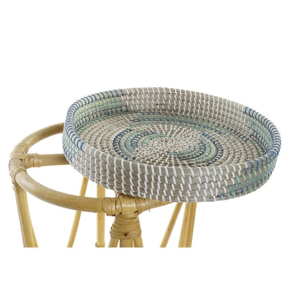 Fotpall DKD Home Decor Naturell Turkos Vit Rattan Tropiskt Sjögräs (41 x 41 x 42 cm)