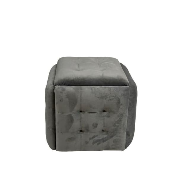 Taburet sæt GO GIFT Transformer Grå Fløjl Stål 50 x 50 x 50 cm Puf 5 i 1 5 enheder
