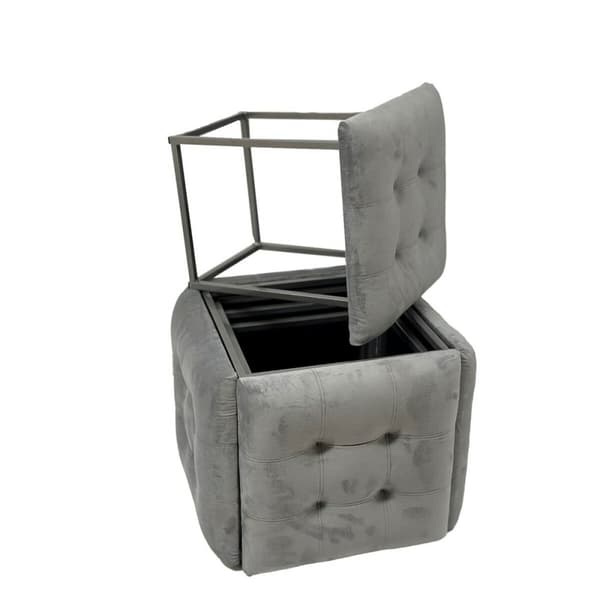 Taburet sæt GO GIFT Transformer Grå Fløjl Stål 50 x 50 x 50 cm Puf 5 i 1 5 enheder