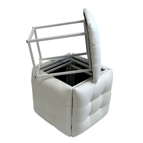 Stolset GO GIFT Transformer Vit Läder Stål 50 x 50 x 50 cm Puff 5-i-1 5 antal