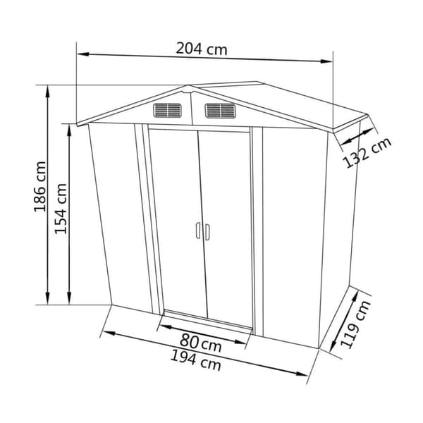 vidaXL Puutarhan varastovaja Metalli 204x132x186 cm Harmaa