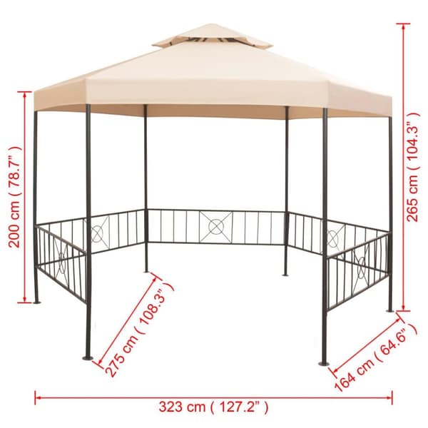 vidaXL Hagepaviljong lysthus heksagonal beige 323x265 cm