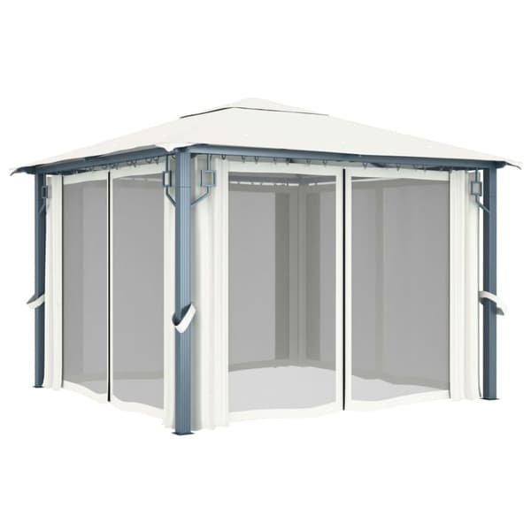vidaXL havepavillon med gardin 300x300 cm aluminium cremefarvet