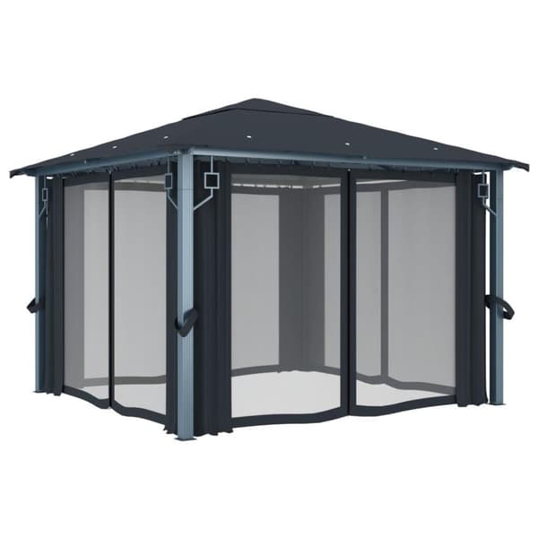 vidaXL Huvimaja verhoilla 300x300 cm antrasiitti alumiini