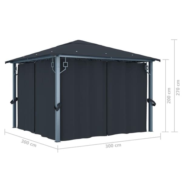vidaXL Huvimaja verhoilla 300x300 cm antrasiitti alumiini