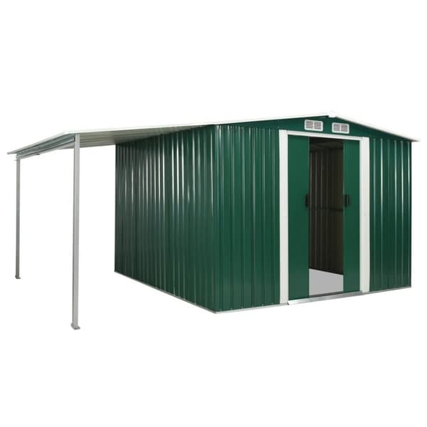 vidaXL haveskur med skydedøre 386 x 259 x 178 cm stål grøn