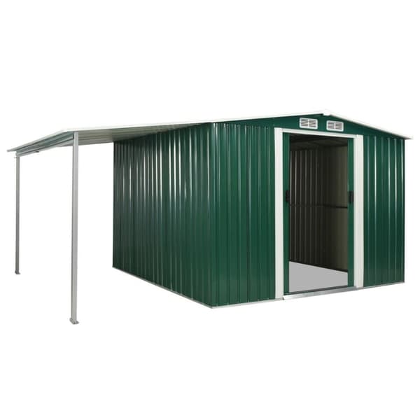 vidaXL haveskur med skydedøre 386 x 259 x 178 cm stål grøn