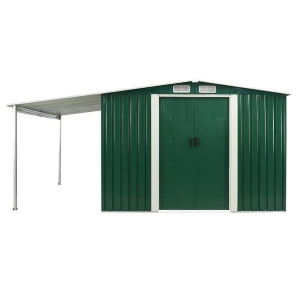 vidaXL haveskur med skydedøre 386 x 259 x 178 cm stål grøn