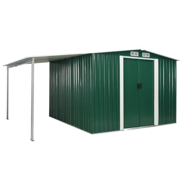 vidaXL haveskur med skydedøre 386 x 259 x 178 cm stål grøn