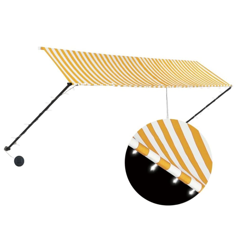 vidaXL Infällbar markis med LED 400x150 cm gul och vit