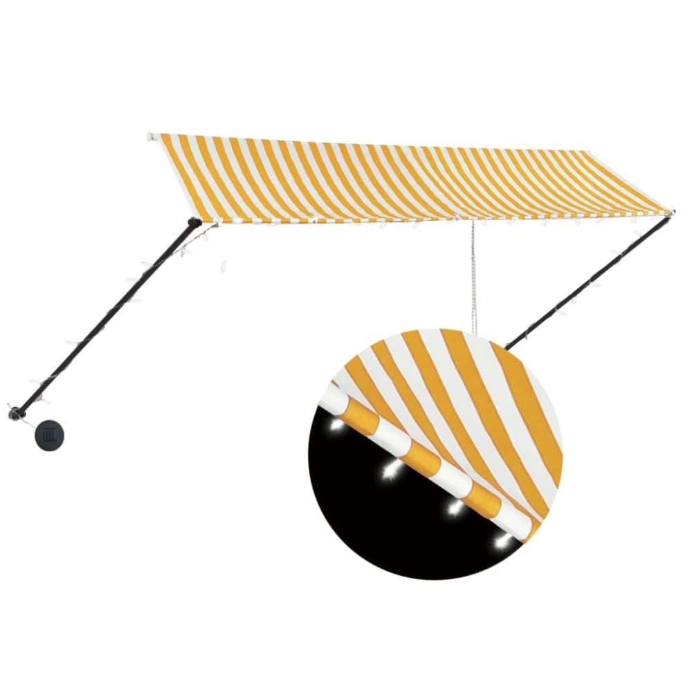 vidaXL Infällbar markis med LED 350x150 cm gul och vit