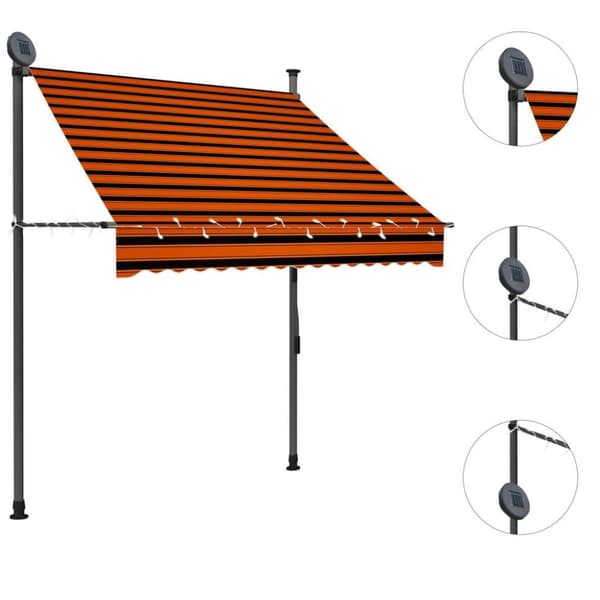 vidaXL Manuell uttrekkbar markise med LED 150 cm oransje og brun