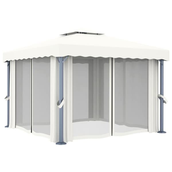 vidaXL Paviljong med gardin 3x3 m kremhvit aluminium