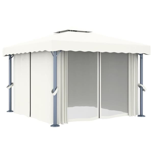 vidaXL Paviljong med gardin 3x3 m kremhvit aluminium