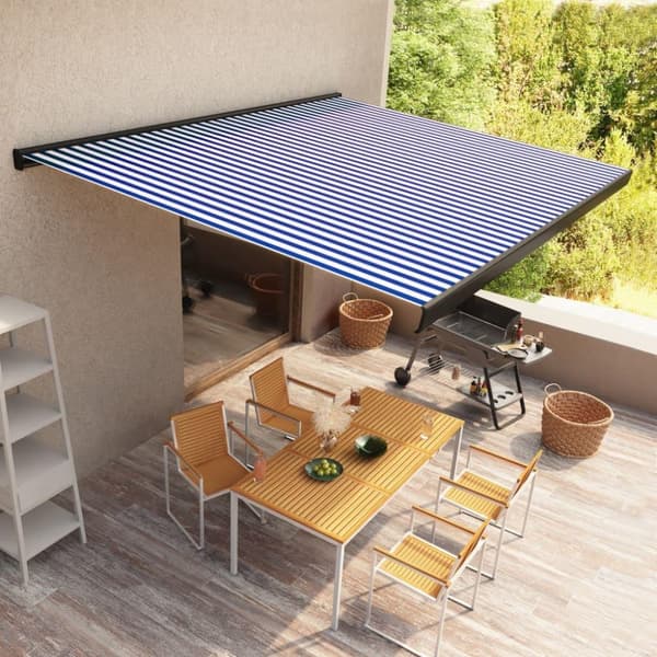 vidaXL Moottoroitu kasettimarkiisi 450x300 cm sininen ja valkoinen