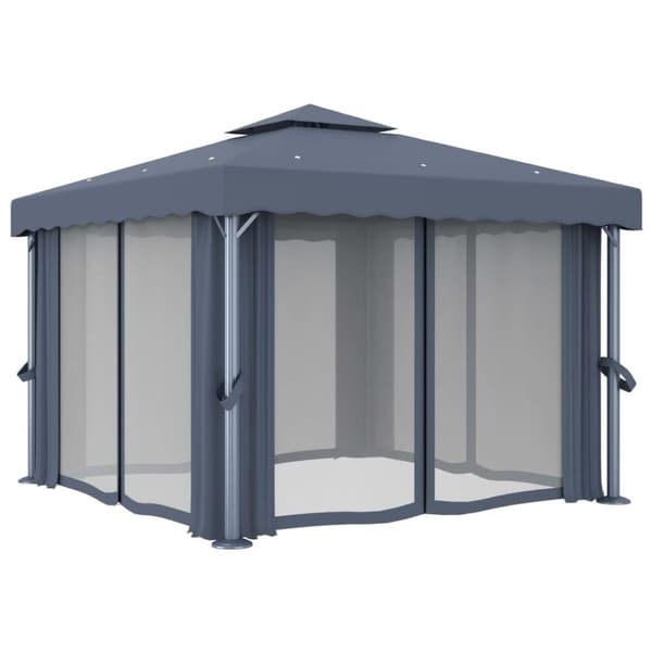 vidaXL pavillon med gardin 3x3 m aluminium antracitgrå