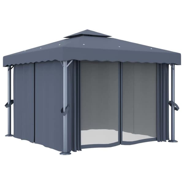 vidaXL pavillon med gardin 3x3 m aluminium antracitgrå