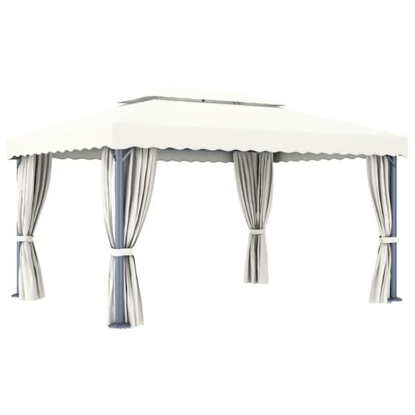 vidaXL Paviljong med gardin 4x3 m kremhvit aluminium