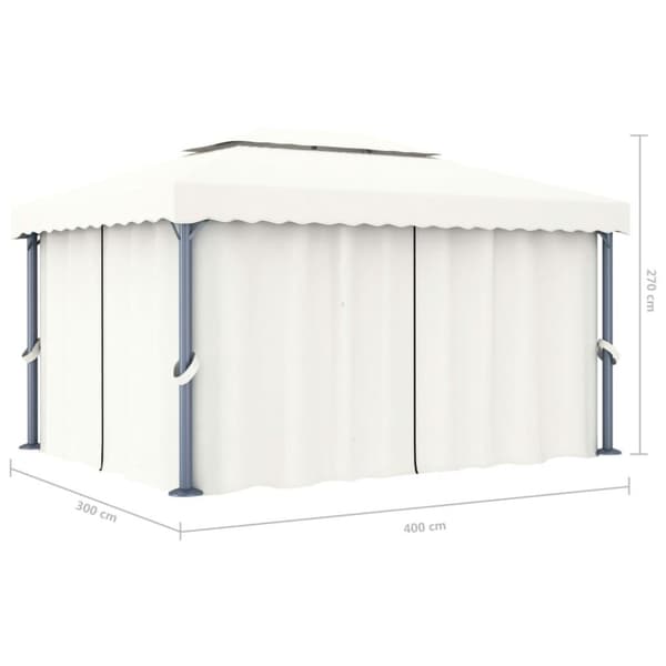 vidaXL Paviljong med gardin 4x3 m kremhvit aluminium