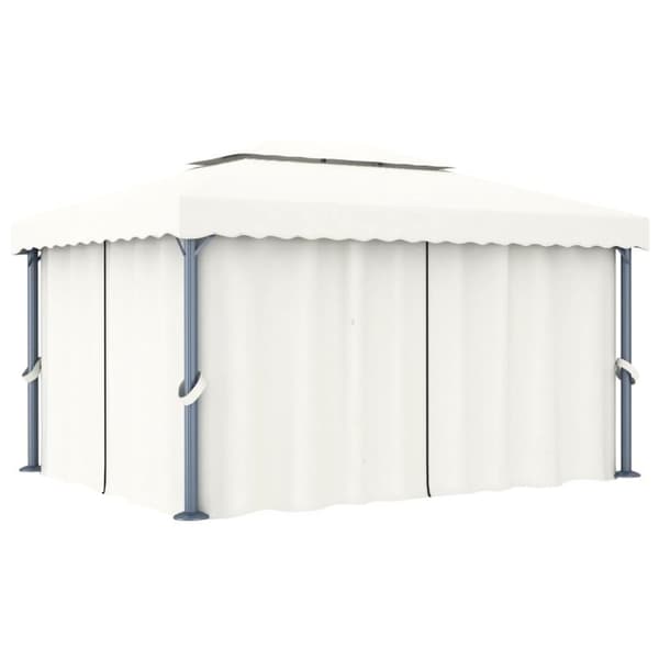 vidaXL Paviljong med gardin 4x3 m kremhvit aluminium