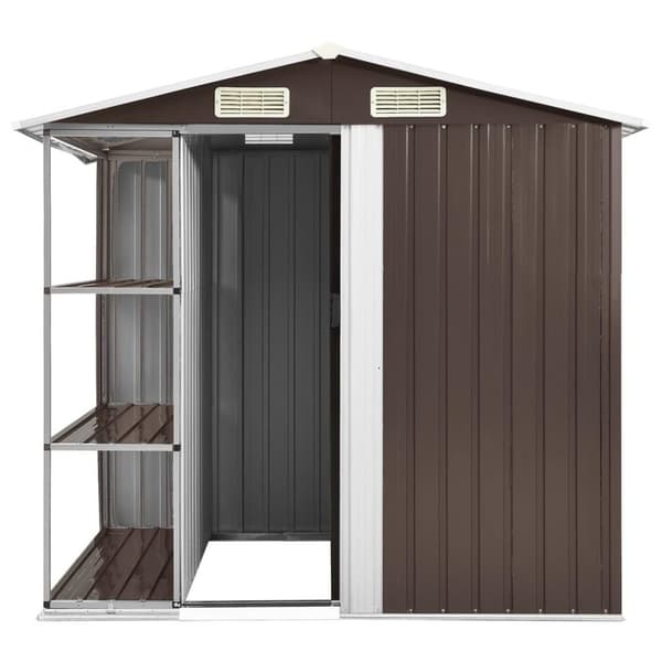 vidaXL Trädgårdsbod med hylla brun 205x130x183 cm järn