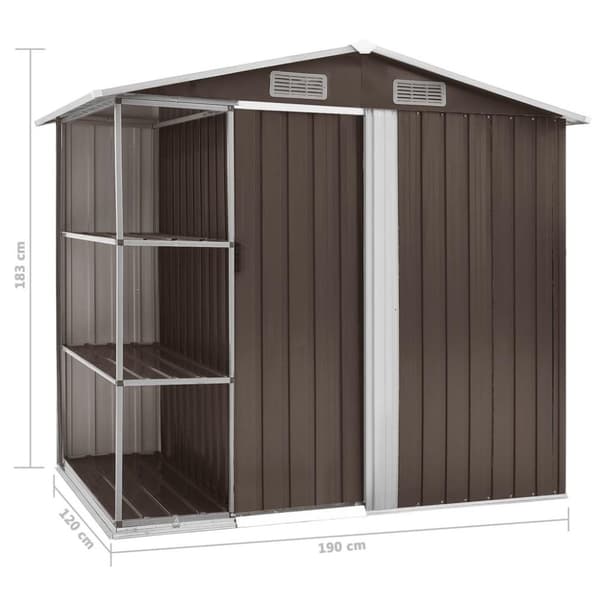 vidaXL Trädgårdsbod med hylla brun 205x130x183 cm järn