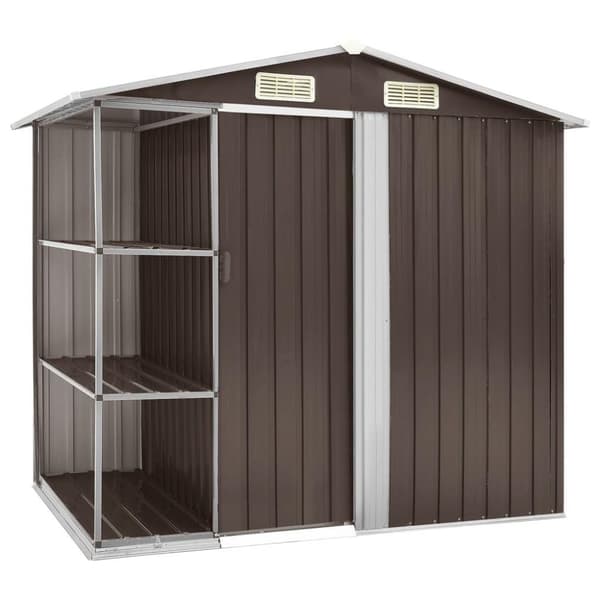 vidaXL Trädgårdsbod med hylla brun 205x130x183 cm järn