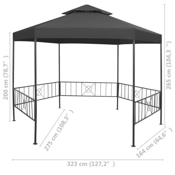 vidaXL havepavillon 323x275x265 cm antracitgrå