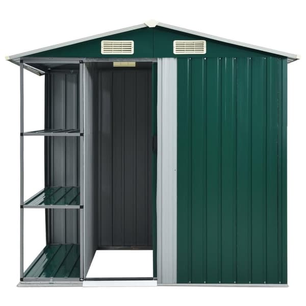 vidaXL haveskur med reol 205x130x183 cm jern grøn