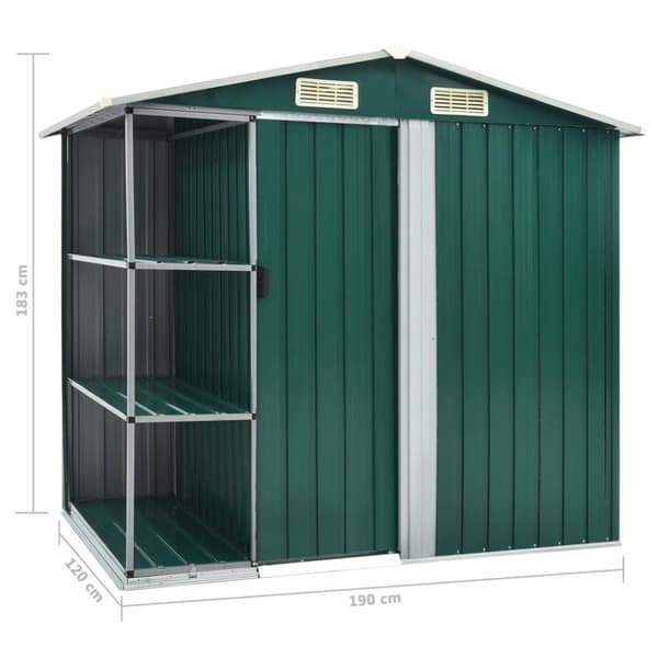 vidaXL haveskur med reol 205x130x183 cm jern grøn
