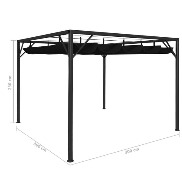 vidaXL Paviljong med uttrekkbar solskjerm 3x3 m antrasitt