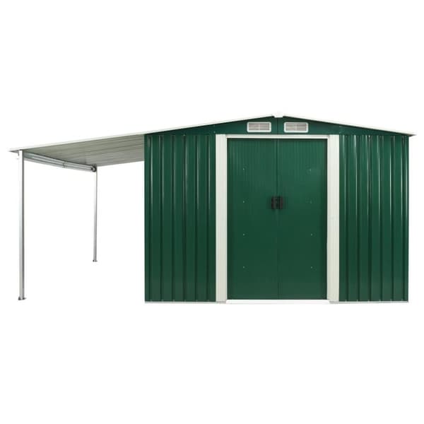 vidaXL Hageskur med skyvedører grønn 386x312x178 cm stål