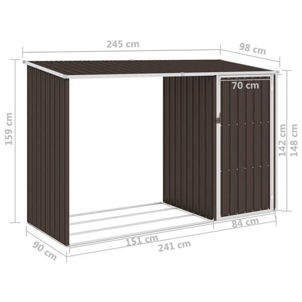 vidaXL Vedskjul brun 245x98x159 cm galvaniserat stål