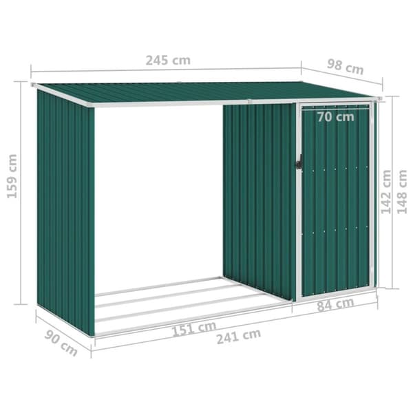 vidaXL Puutarhan polttopuuvaja vihreä 245x98x159 cm galvanoitu teräs