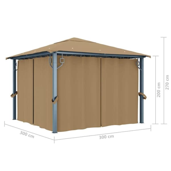 vidaXL Huvimaja verhoilla 300x300 cm harmaanruskea alumiini