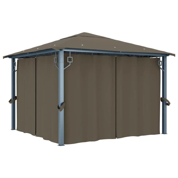vidaXL Paviljong med gardin 300x300 cm gråbrun aluminium