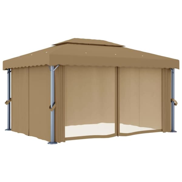 vidaXL Paviljong med gardin 4x3 m gråbrun aluminium
