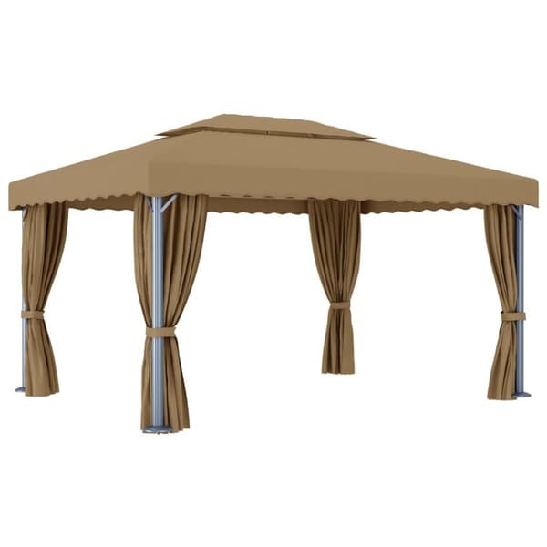 vidaXL Paviljong med gardin 4x3 m gråbrun aluminium